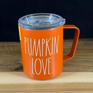 Rae Dunn Pumpkin Love Orange Insulated Stainless Steel Mug 12oz with Lid MUH24